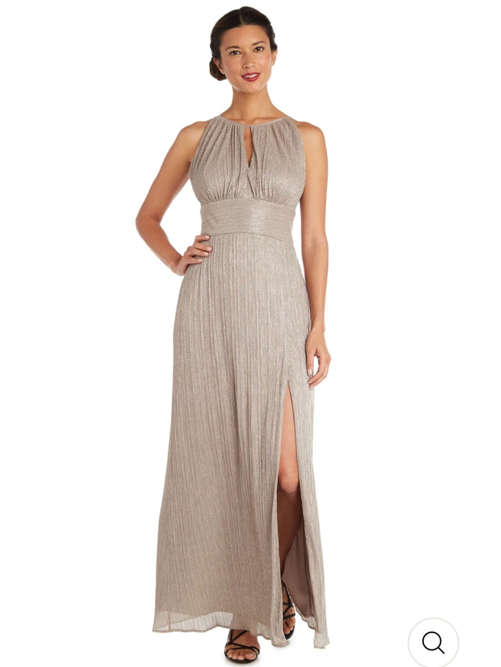 R&M Richards Metallic Halterneck
Gown with Thigh Split.